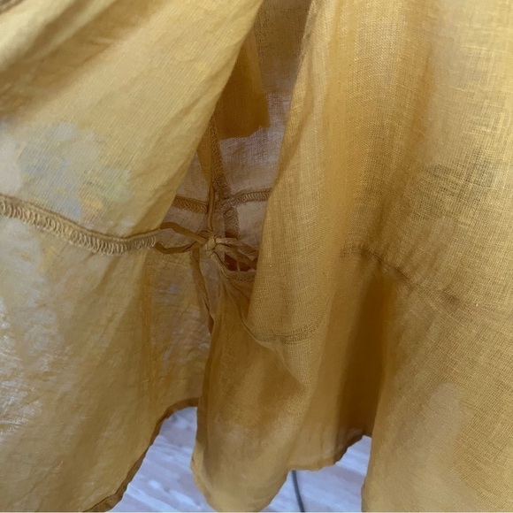 Old Navy Yellow Linen Blend Wrap Front 3/4 Flutter Ruffle Sleeve Wrap Top M Tall - Picture 10 of 10